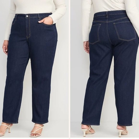 Old Navy High Rise Relaxed Jeans Womens Plus 16 Long Stretch Wide leg Boyfriend - Picture 1 of 6